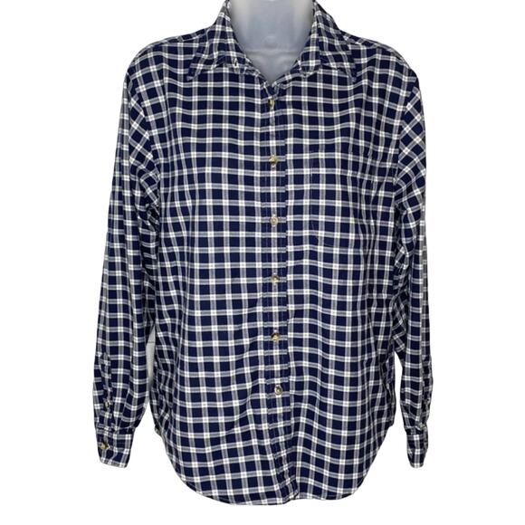 LANDS' END navy & white plaid button down shirt | Women's Size Small - Picture 2 of 8
